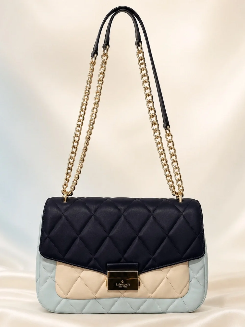 kate spade Quilted Colorblock Shoulder Bag in Black, Cream & Light Blue